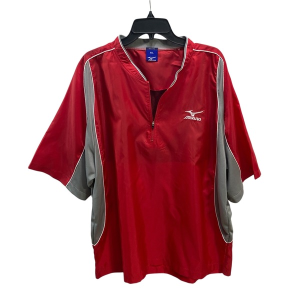 Mizuno Other - Mizuno XXL Pullover Short Sleeve Baseball Batting Jacket Red Gray 1/4 Zip
